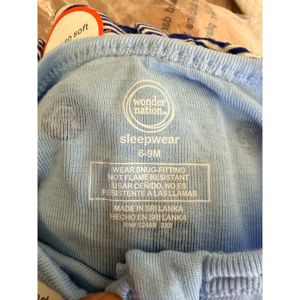 Wonder Nation Baby 2 Pack Modal Footed Sleepers Smiley Face Stripe Blue 6-9M - Picture 8 of 9